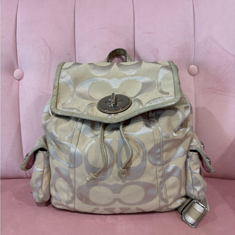 Coach Cream Fashion Backpack with Flap Closure